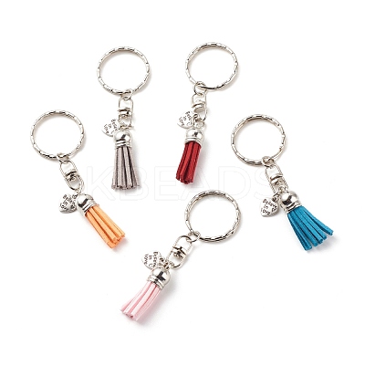 Faux Suede Tassel & Tibetan Style Alloy Pendant Keychain KEYC-JKC00342-1