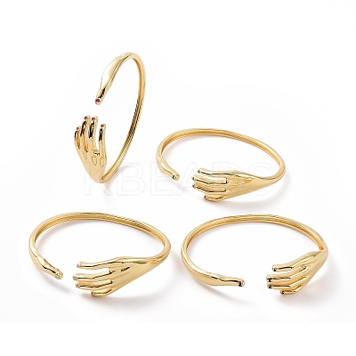 Cubic Zirconia Hand Palm Open Cuff Bangle BJEW-F445-14G-1