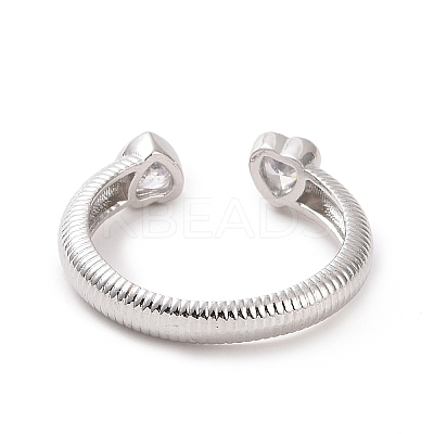 Clear Cubic Zirconia Double Heart Open Cuff Ring RJEW-H127-37P-1
