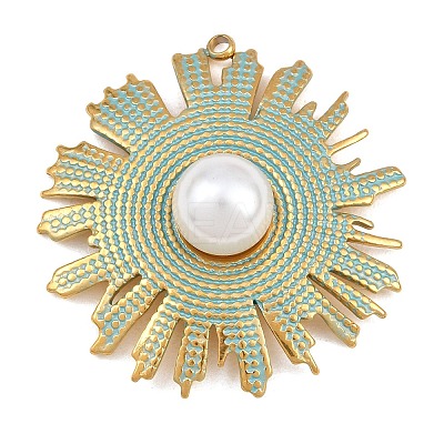 304 Stainless Steel with Sky Blue Enamel & ABS Plastic Imitation Pearl Pendants SA-CBA4809-05G-1