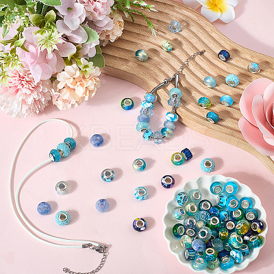 90Pcs 15 Styles Blue Series Large Hole Resin European Beads OPDL-SP0001-03-1