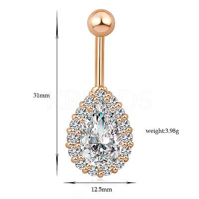 Piercing Jewelry Real 18K Gold Plated Brass Teardrop Cubic Zirconia Navel Ring Navel Ring Belly Rings AJEW-EE0001-20A-1