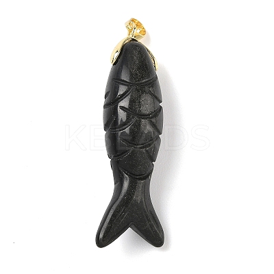 Natural Obsidian Carved Pendants G-P599-08G-01-1
