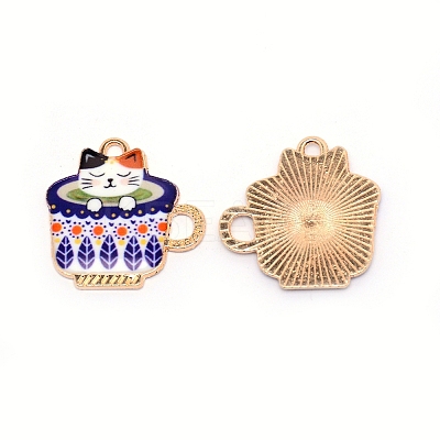 Japanese Style Print Alloy Enamel Pendants ENAM-CJC0002-05B-RS-1