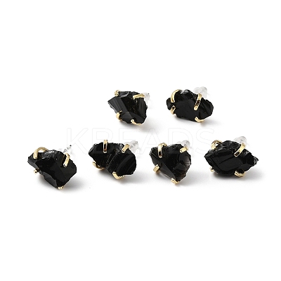 Raw Rough Natural Obsidian Stud Earrings EJEW-R148-01LG-03-1