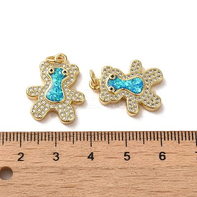 Brass Micro Pave Cubic Zirconia with Synthetic Opal Pendants KK-D096-21G-1