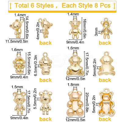 48Pcs 6 Style Rack Plating Alloy Pendants FIND-SC0002-33-1