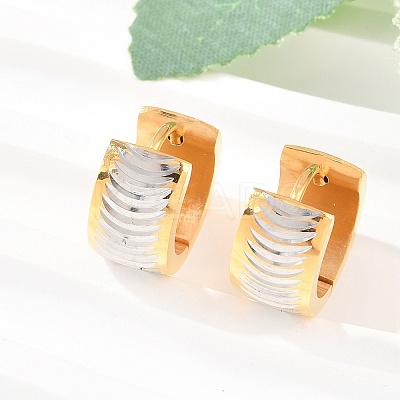 Two Tone 304 Stainless Steel Stripe Hoop Earrings EJEW-L307-04GP-04-1