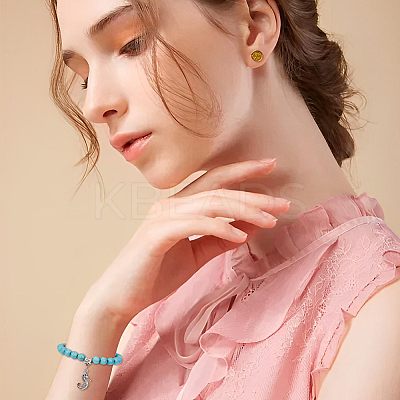 8Pcs 8 Style Synthetic Turquoise Round Beaded Stretch Bracelets Set with Alloy Charms BJEW-FI0001-83-1
