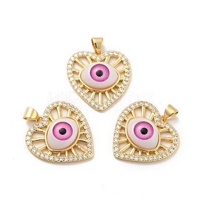 Heart with Eye Brass Micro Pave Clear Cubic Zirconia Pendants KK-G419-07G-1