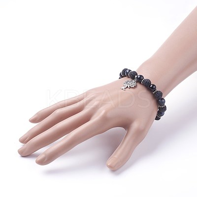 Natural Lava Rock(Dyed) Round Beads Stretch Charm Bracelets BJEW-JB03417-1