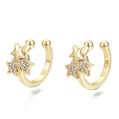 Brass Micro Pave Clear Cubic Zirconia Cuff Earrings EJEW-T046-23G-NF-1