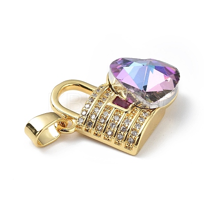 Real 18K Gold Plated Rack Plating Brass Micro Pave Clear Cubic Zirconia Pendants KK-C015-17G-04-1