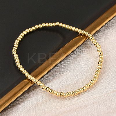 Brass Round Beaded Stretch Bracelets for Men Women BJEW-B148-05A-G-1