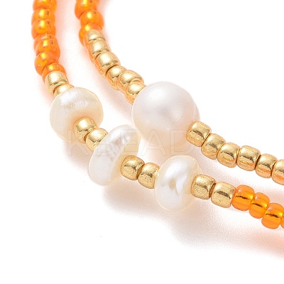 2Pcs 2 Style Glass Seed & Natural Pearl Beaded Stretch Bracelets Set for Women BJEW-JB09356-1
