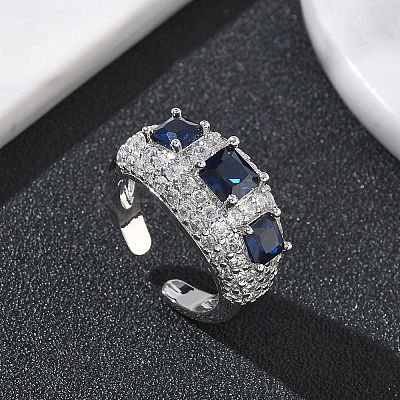 Brass Micro Pave Cubic Zirconia Cuff Open Rings for Women RJEW-L343-13P-1