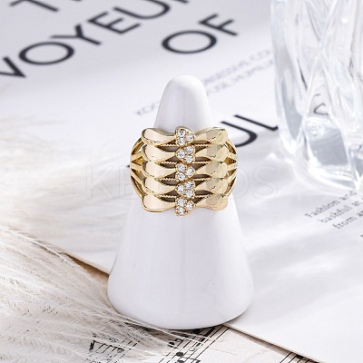Brass Micro Pave Clear Cubic Zirconia Cuff Finger Rings RJEW-G337-34G-1