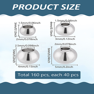 160Pcs 4 Styles 304 Stainless Steel Spacer Beads STAS-LP0002-11-1