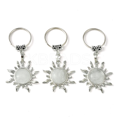 Natural Quartz Crystal & Brass Sun Pendant Keychain G-Z033-03P-02-1