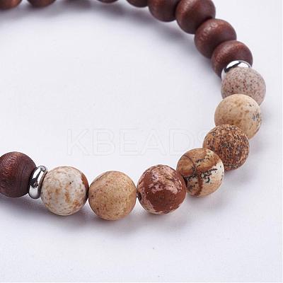 Frosted Mixed Gemstone Stretch Bracelets BJEW-JB03169-1