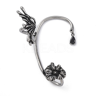 316 Surgical Stainless Steel Black Cubic Zirconia Cuff Earrings EJEW-E300-27AS-02-1