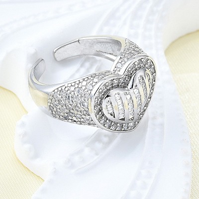 Brass Micro Pave Clear Cubic Zirconia Cuff Rings for Women RJEW-G347-01P-1