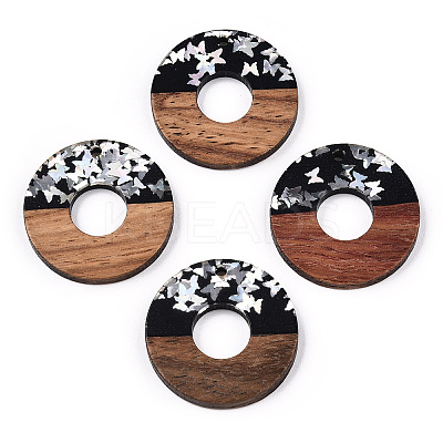 Opaque Resin & Walnut Wood Pendants RESI-N039-63B-1