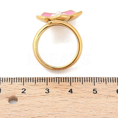 Flower 304 Stainless Steel Enamel Cuff Rings for Women RJEW-Z079-01G-1