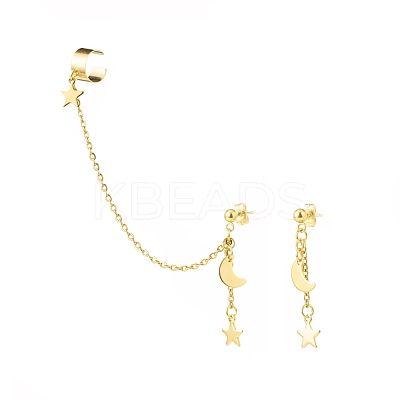 304 Stainless Steel Moon and Star Asymmetrical Earrings EJEW-JE04888-01-1
