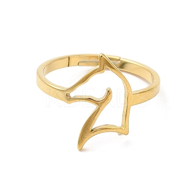 Ion Plating(IP) 304 Stainless Steel Hollow Horse Adjustable Ring RJEW-L107-023G-1