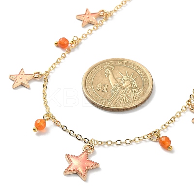 Natural Agate Round & Alloy Enamel Star Charms Bib Necklace with 304 Stainless Steel Chains NJEW-JN04404-01-1