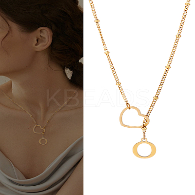 1Pc Letter & Heart Stainless Steel Lariat Necklaces for Women NJEW-LP0002-87G-O-1