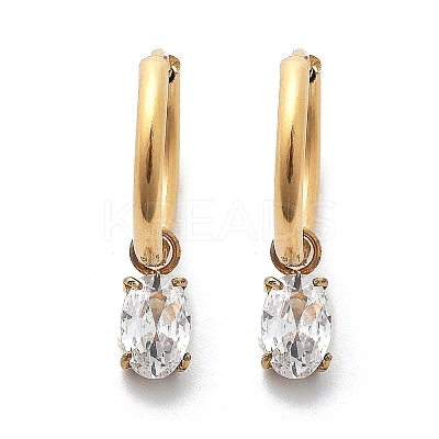 Ion Plating(IP) 304 Stainless Steel Micro Pave Cubic Zirconia Hoop Earrings STAS-R004-07G-02-1