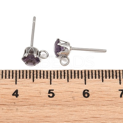 304 Stainless Steel Micro Pave Cubic Zirconia Stud Earring Findings STAS-H240-56P-07-1