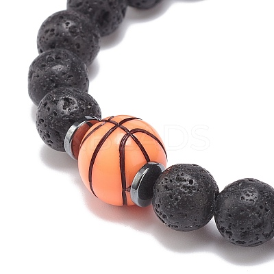 Natural Lava Rock & Synthetic Hematite & Acrylic Beaded Stretch Bracelet BJEW-JB08553-01-1