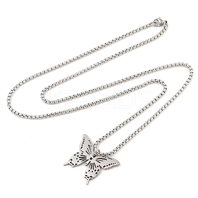201 Stainless Steel Laser Cut Butterfly Pendant Box Chain Necklaces for Women LS-NJEW-Q004-03P-1