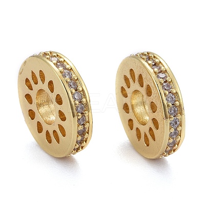 Hollow Brass Micro Pave Clear Cubic Zirconia Beads KK-P192-03G-1