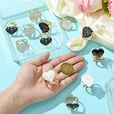 12Pcs 6 Styles Heart Golden Alloy Enamel Scarf Buckle Ring AJEW-CJ0001-34-1