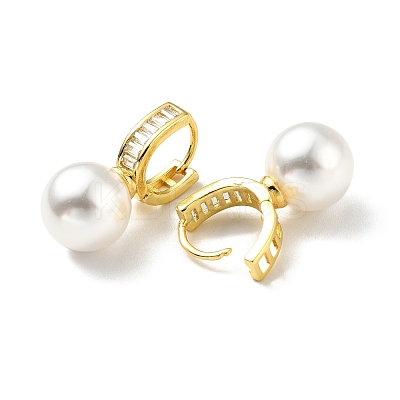 Plastic Pearl Dangle Stud Earrings with Clear Cubic Zirconia X-EJEW-A070-18G-1