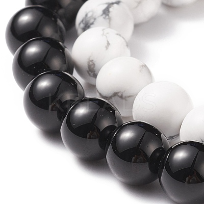 2Pcs 2 Style Natural Dyed & Heated Black Agate & Howlite Beaded Stretch Bracelets Set BJEW-TA00163-1