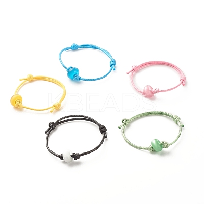 Cat Eye Rondelle Beaded Cord Bracelet BJEW-JB07852-1