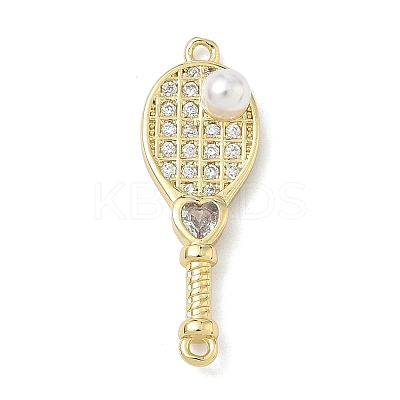 Brass Pave Clear Cubic Zirconia Tennis Racket Connector Charms KK-G548-12G-1