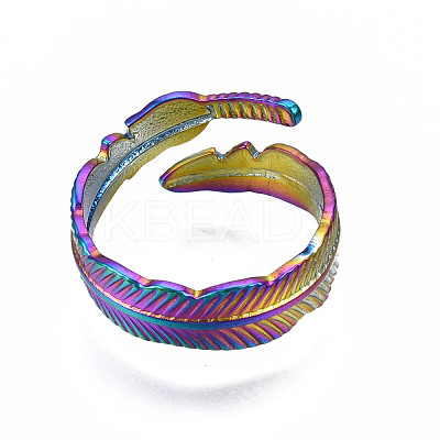 Feather Cuff Rings RJEW-N038-028-1