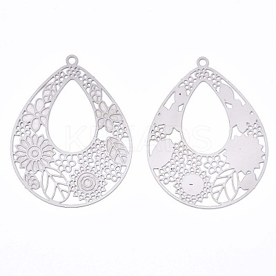 Non-Tarnish 304 Stainless Steel Filigree Pendants STAS-T057-15P-1