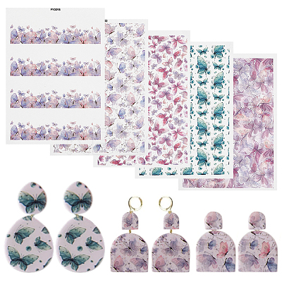 5Pcs 5 Colors Polymer Clay Earrings Water Transfer Paper DIY-HY0003-22B-1