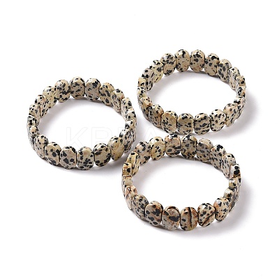Natural Dalmatian Jasper Oval Beaded Stretch Bracelet G-E010-01K-1