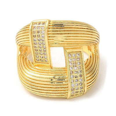 Double Layer Brass Micro Pave Cubic Zirconia Open Cuff Rings RJEW-U008-09G-1