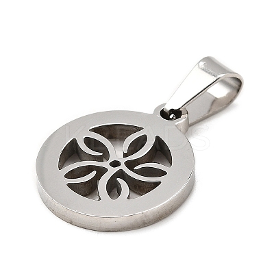 Flat Round with Flower 304 Stainless Steel Pendants STAS-M121-03P-1