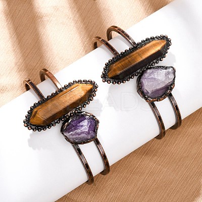 Natural Tiger Eye & Amethyst Beads Bangeles G-B150-05R-05-1