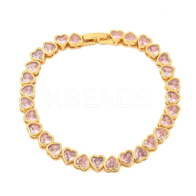 Rack Plating Brass Pave Cubic Zirconia Heart Link Bracelets BJEW-Q347-05G-05-1